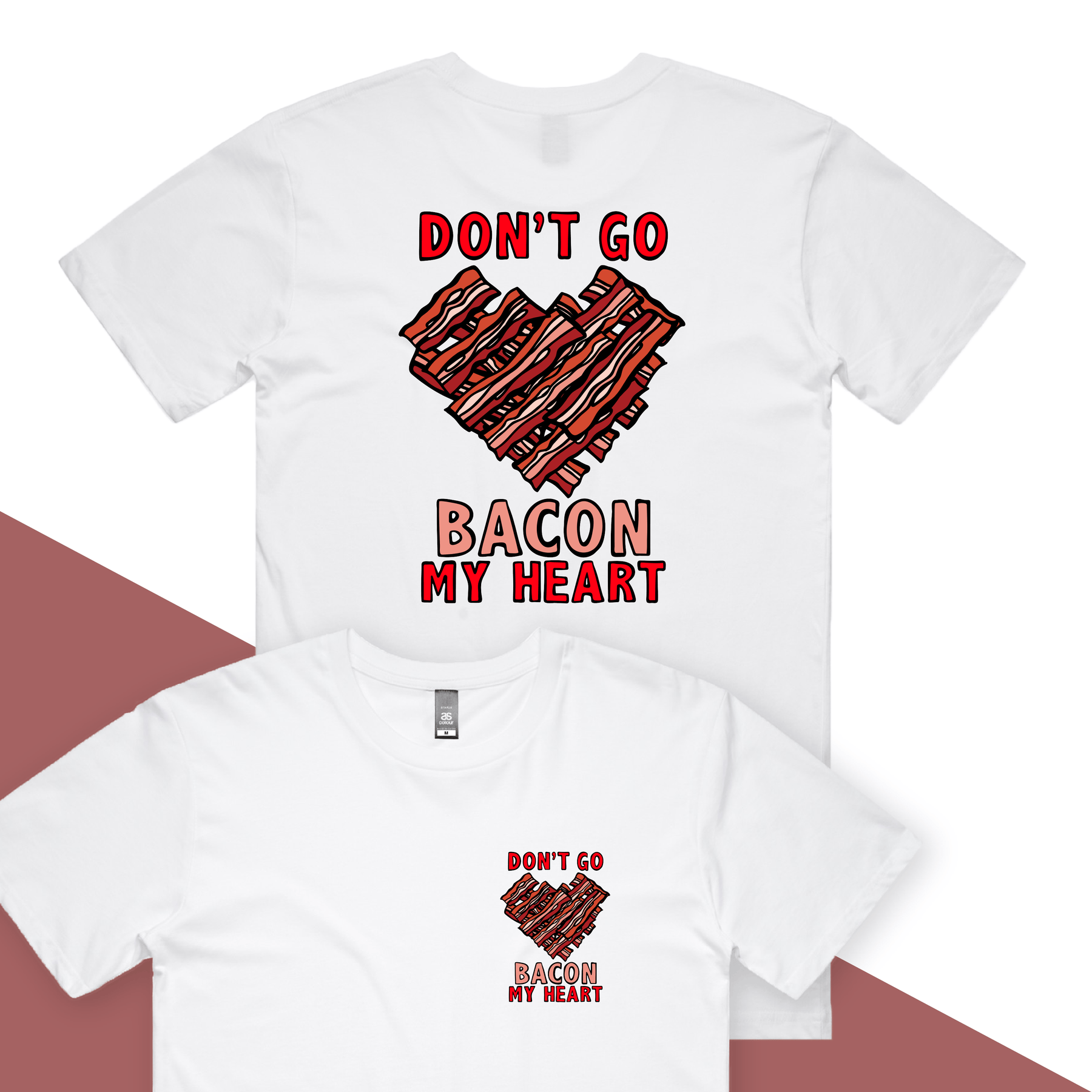 S / White / Small Front & Large Back Design Bacon My Heart 🥓❤️- Men's T Shirt