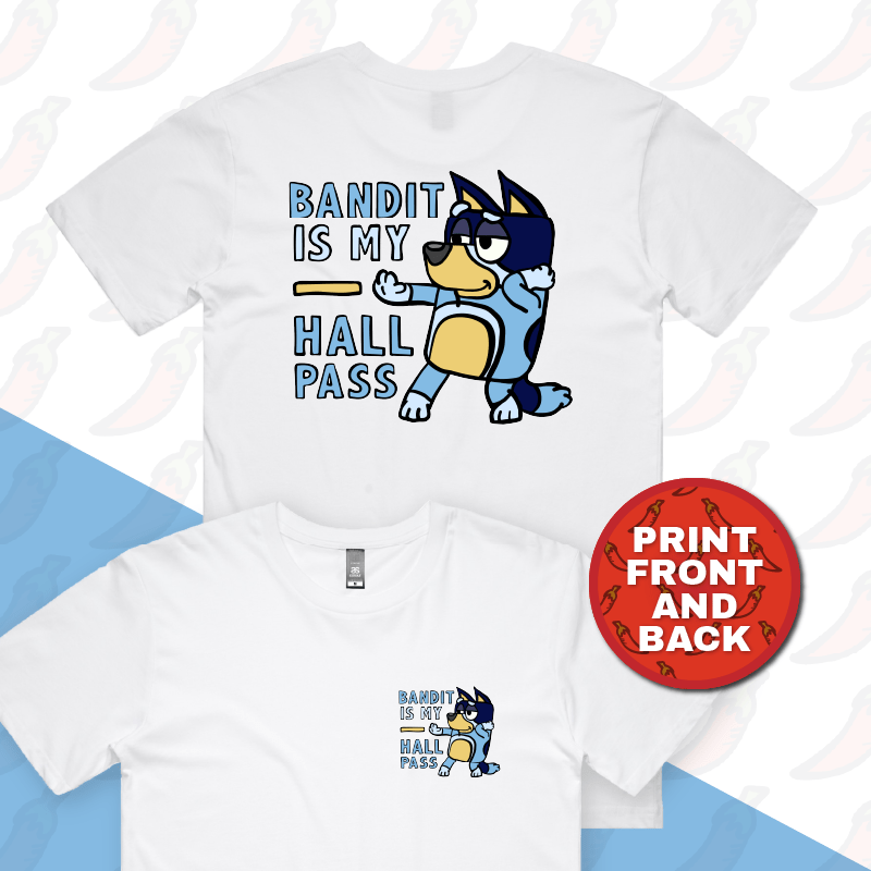 S / White / Small Front & Large Back Design Bandit Hall Pass 🦴 - Men's T Shirt