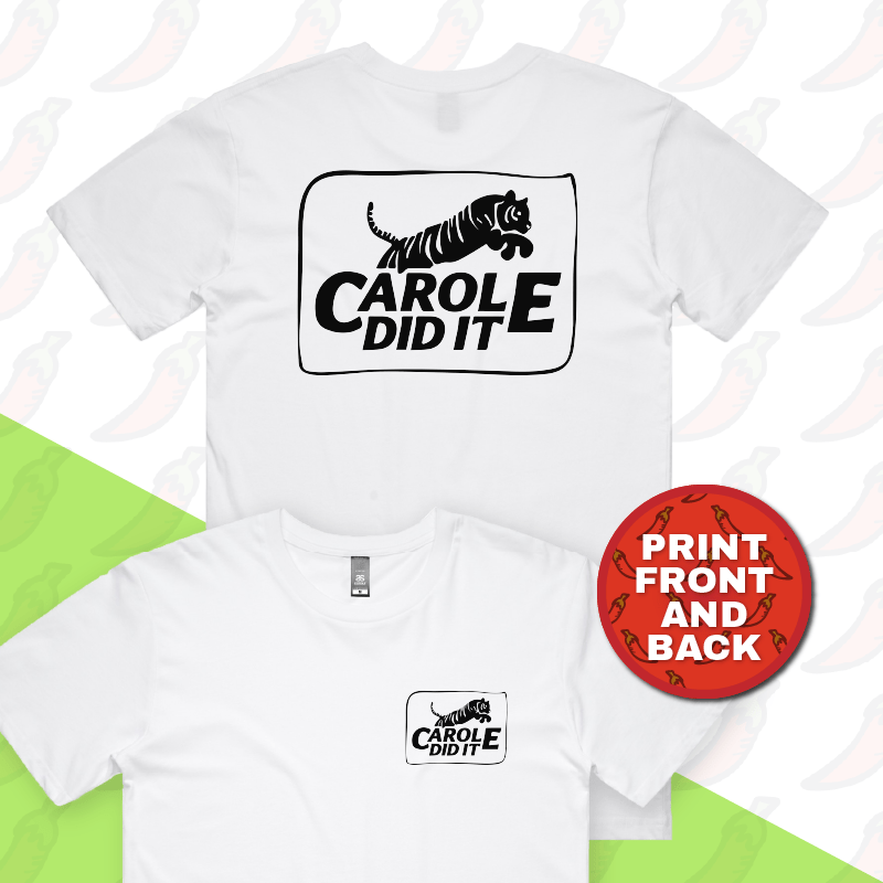 S / White / Small Front & Large Back Design Carole Did It 🥩 - Men's T Shirt