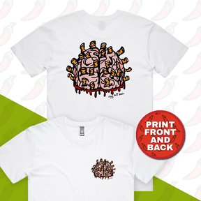 S / White / Small Front & Large Back Design Ciggy Butt-Brain 🚬🧠 - Men's T Shirt