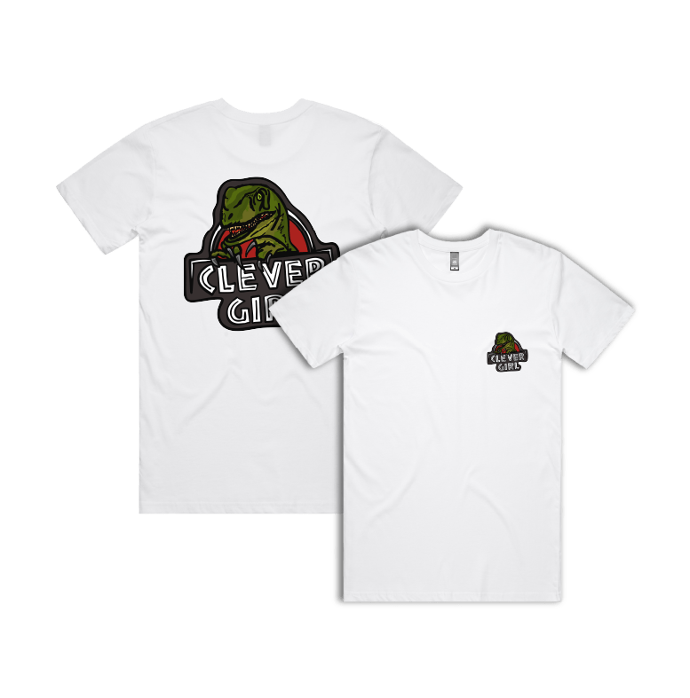 S / White / Small Front & Large Back Design Clever Girl 🦖 - Men's T Shirt