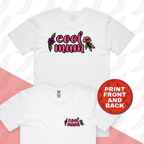 S / White / Small Front & Large Back Design Cool Mum 🌷– Men's T Shirt