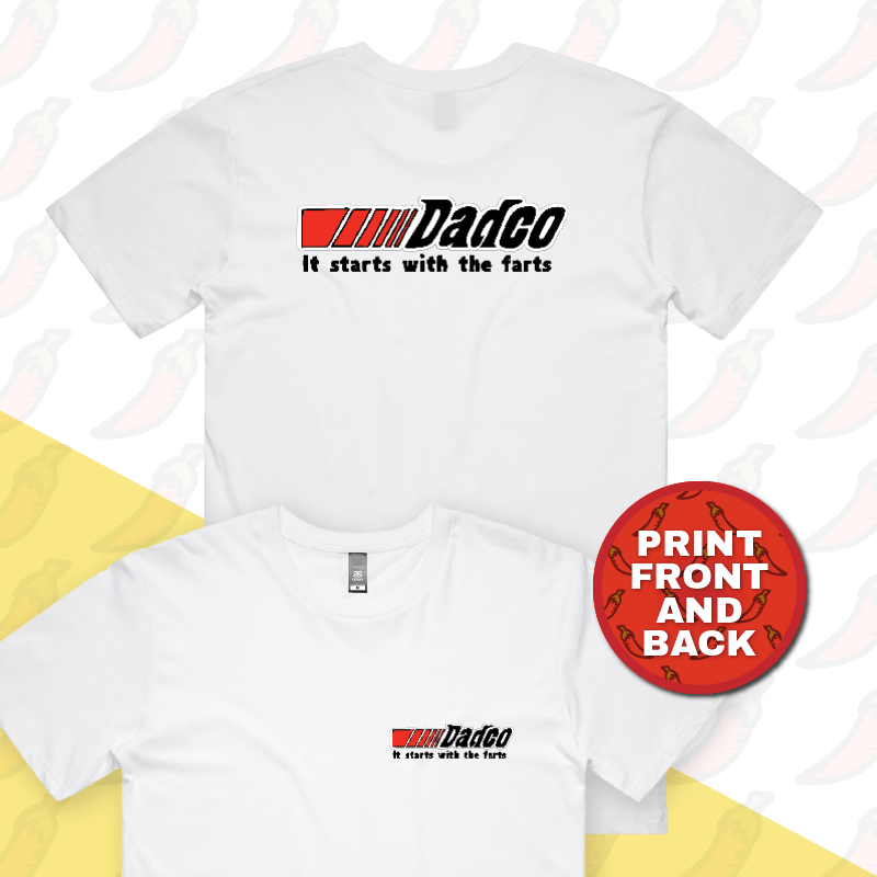 S / White / Small Front & Large Back Design Dadco 🔧💨 – Men's T Shirt