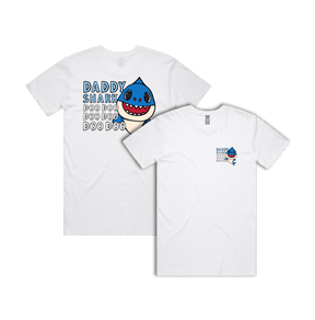 S / White / Small Front & Large Back Design Daddy Shark 🦈 - Men's T Shirt