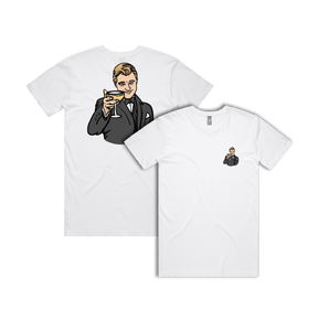 S / White / Small Front & Large Back Design DiCaprio Gatsby Cheers 🍸 - Men's T Shirt