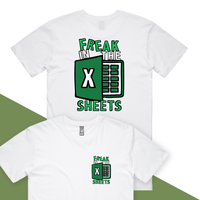 S / White / Small Front & Large Back Design Freak in the Sheets 📈🛌- Men's T Shirt