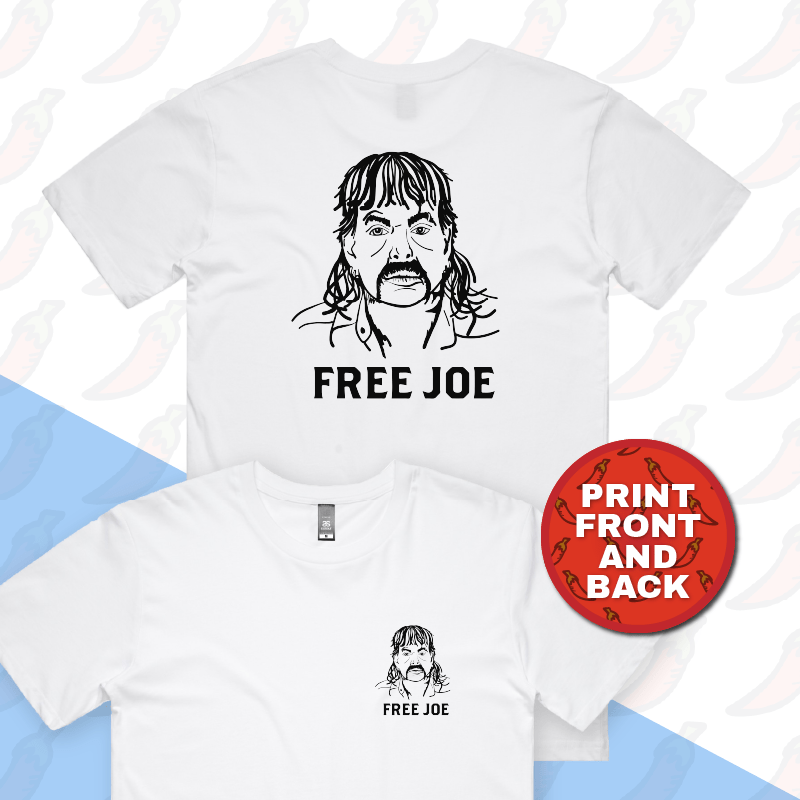 S / White / Small Front & Large Back Design Free Joe 🚔 - Men's T Shirt