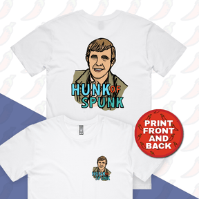 S / White / Small Front & Large Back Design Hunk Of Spunk 👱- Men's T Shirt