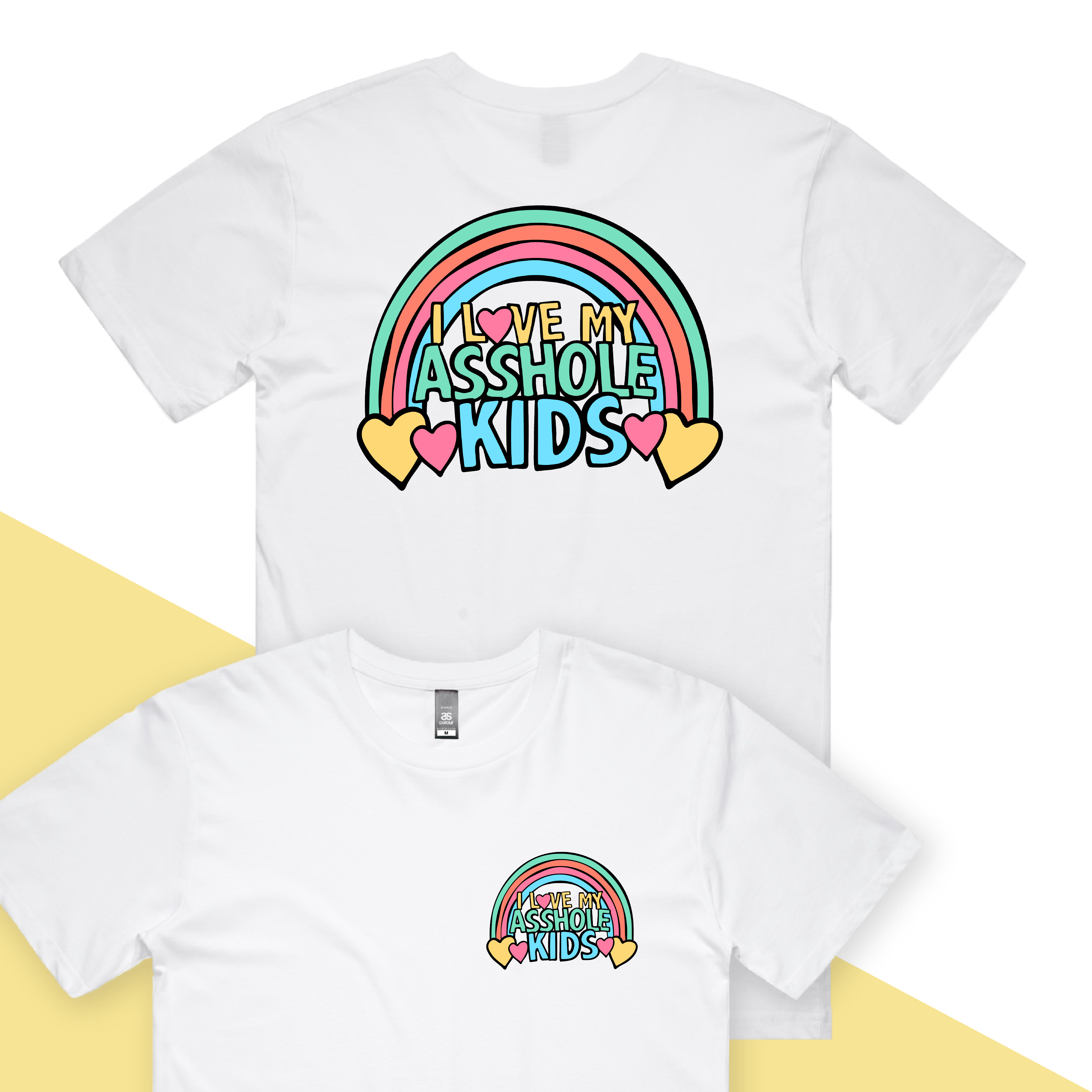S / White / Small Front & Large Back Design I Love My A$$hole Kids ❤️💢 - Men's T Shirt
