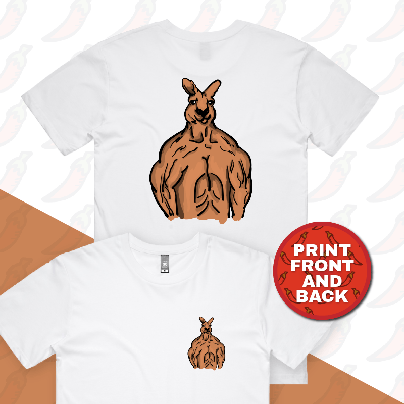 S / White / Small Front & Large Back Design Jacked Kangaroo 🦘 - Men's T Shirt