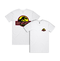 S / White / Small Front & Large Back Design Jurassic Park Theme 🦕 - Men's T Shirt