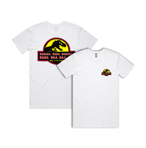S / White / Small Front & Large Back Design Jurassic Park Theme 🦕 - Men's T Shirt