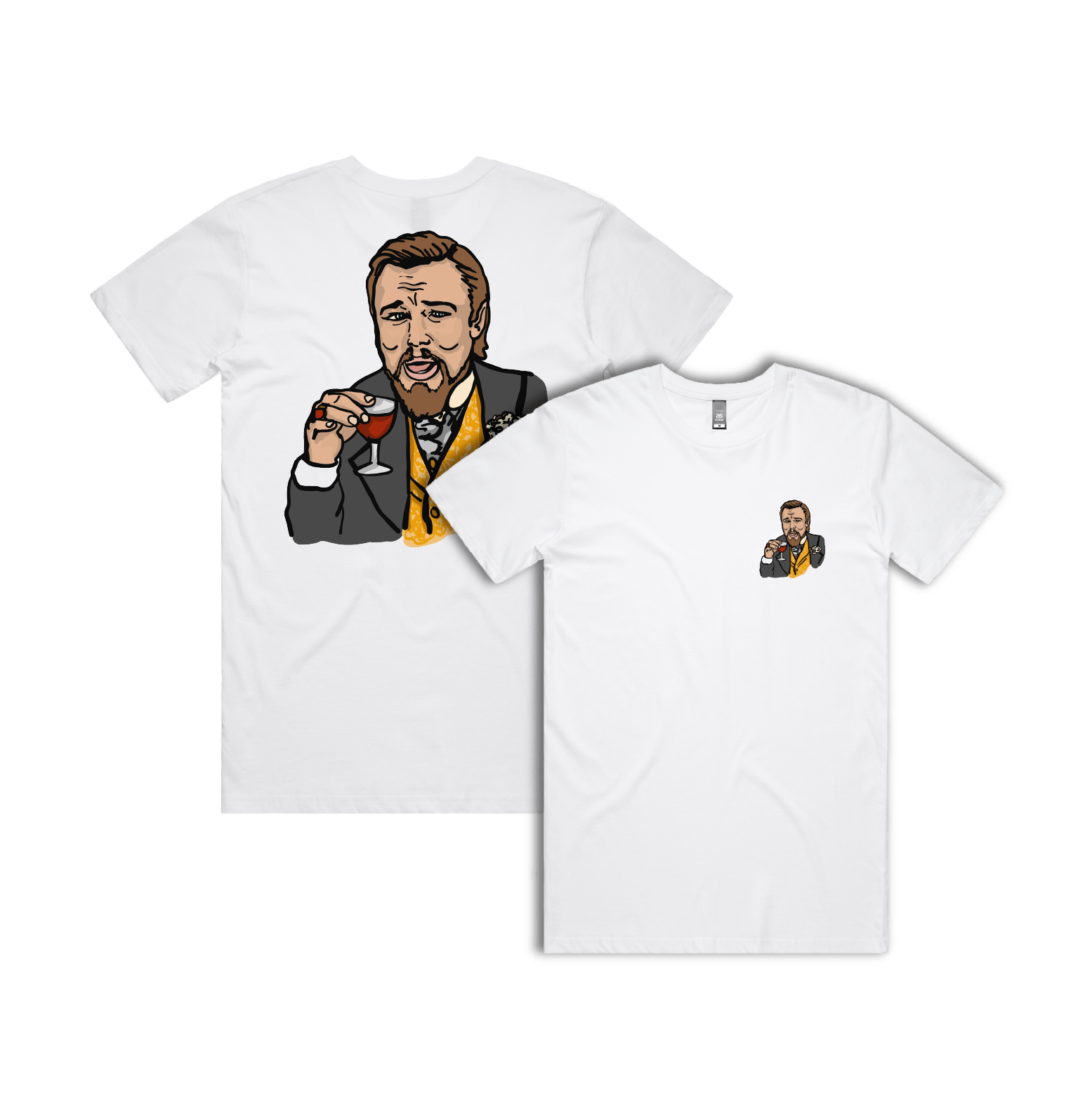 S / White / Small Front & Large Back Design Laughing Leo 🍷 - Men's T Shirt