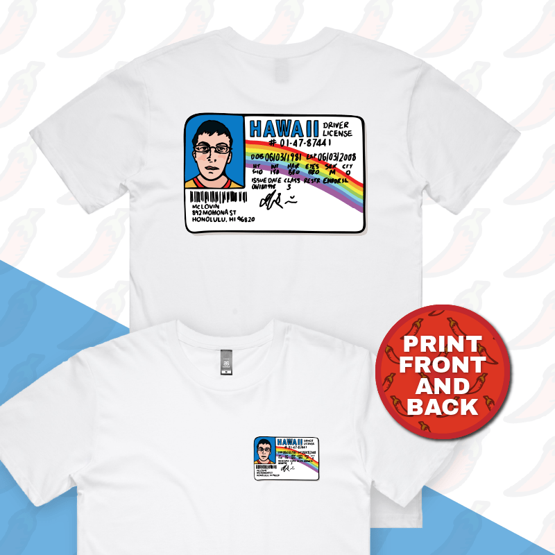 S / White / Small Front & Large Back Design McLovin 🤓🌈  – Men's T Shirt
