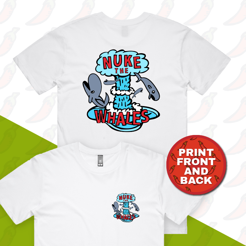 S / White / Small Front & Large Back Design Nuke The Whales 💣🐳 – Men's T Shirt