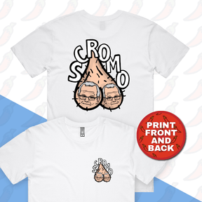 S / White / Small Front & Large Back Design Scromo 🥜🥜  – Men's T Shirt