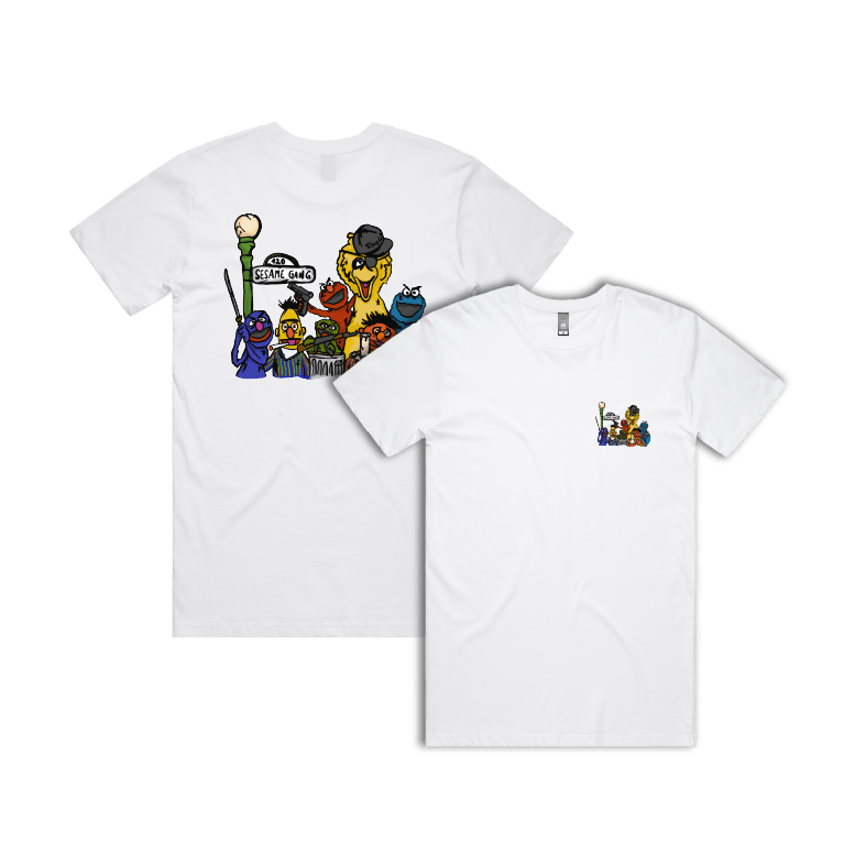 S / White / Small Front & Large Back Design Sesame Gang 🥴 - Men's T Shirt