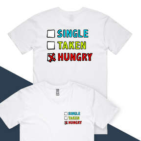 S / White / Small Front & Large Back Design Single Taken Hungry 🍔🍟 - Men's T Shirt