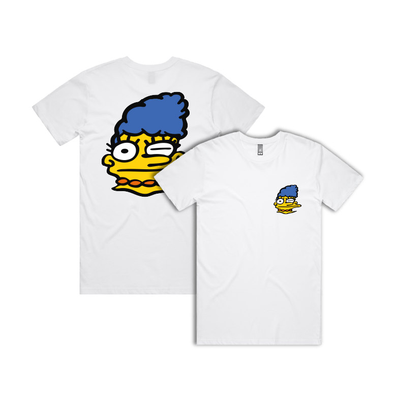 S / White / Small Front & Large Back Design Smeared Marge 👕 - Men's T Shirt