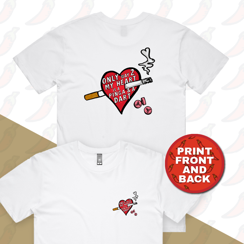 S / White / Small Front & Large Back Design The Way To My Heart 💊🚬 - Men's T Shirt