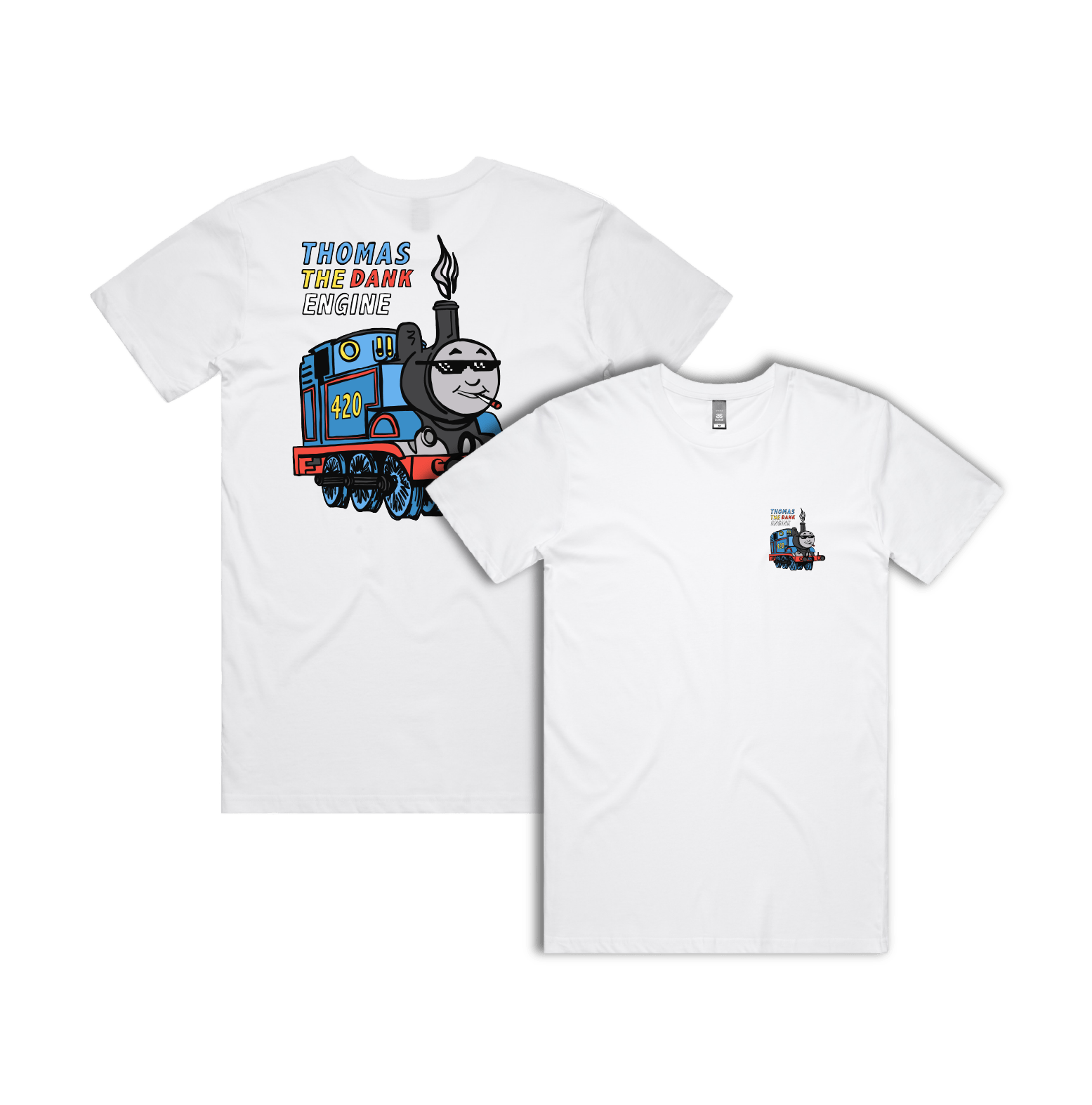 S / White / Small Front & Large Back Design Thomas The Dank Engine 🚂 - Men's T Shirt