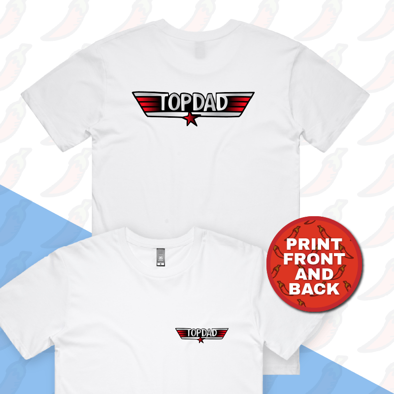 S / White / Small Front & Large Back Design Top Dad 🕶️ - Men's T Shirt