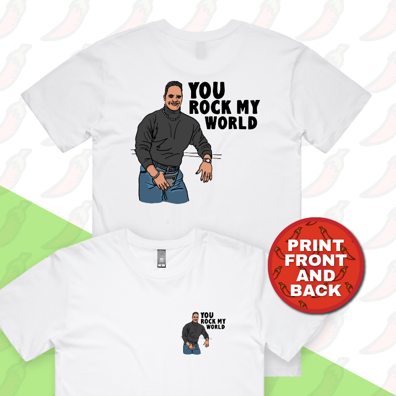 S / White / Small Front & Large Back Design U Rock My World 👨🏾 - Men's T Shirt