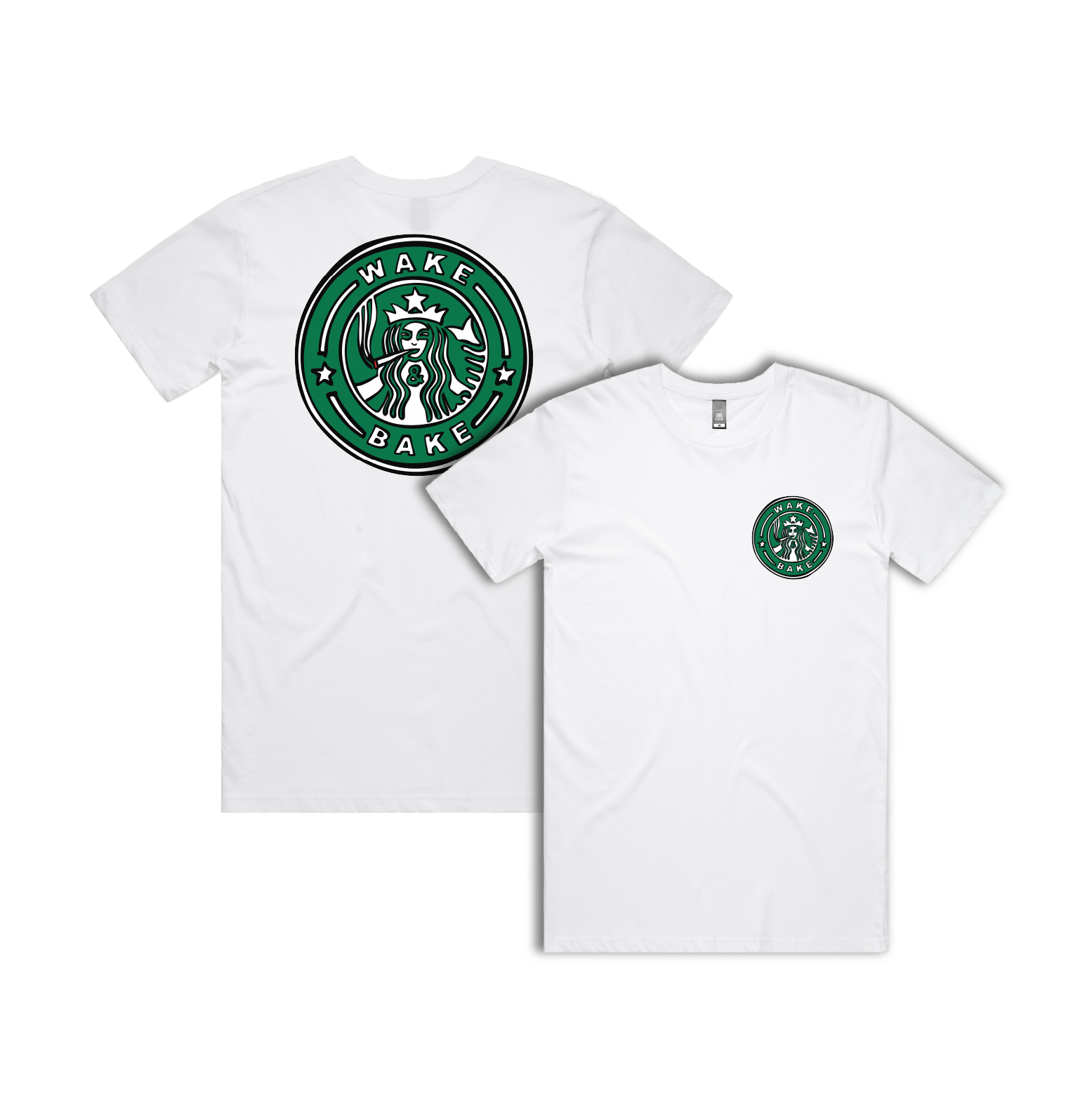 S / White / Small Front & Large Back Design Wake & Bake 🚬 - Men's T Shirt