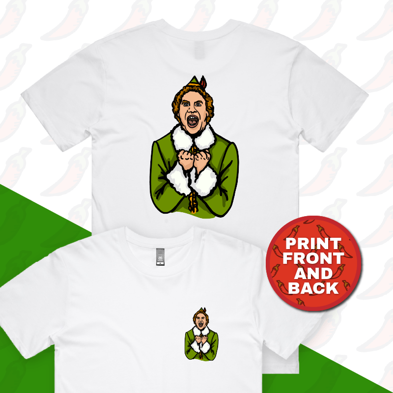S / White / Small Front & Large Back Design Will Ferrell Elf Christmas 🧝🎄- Men's T Shirt