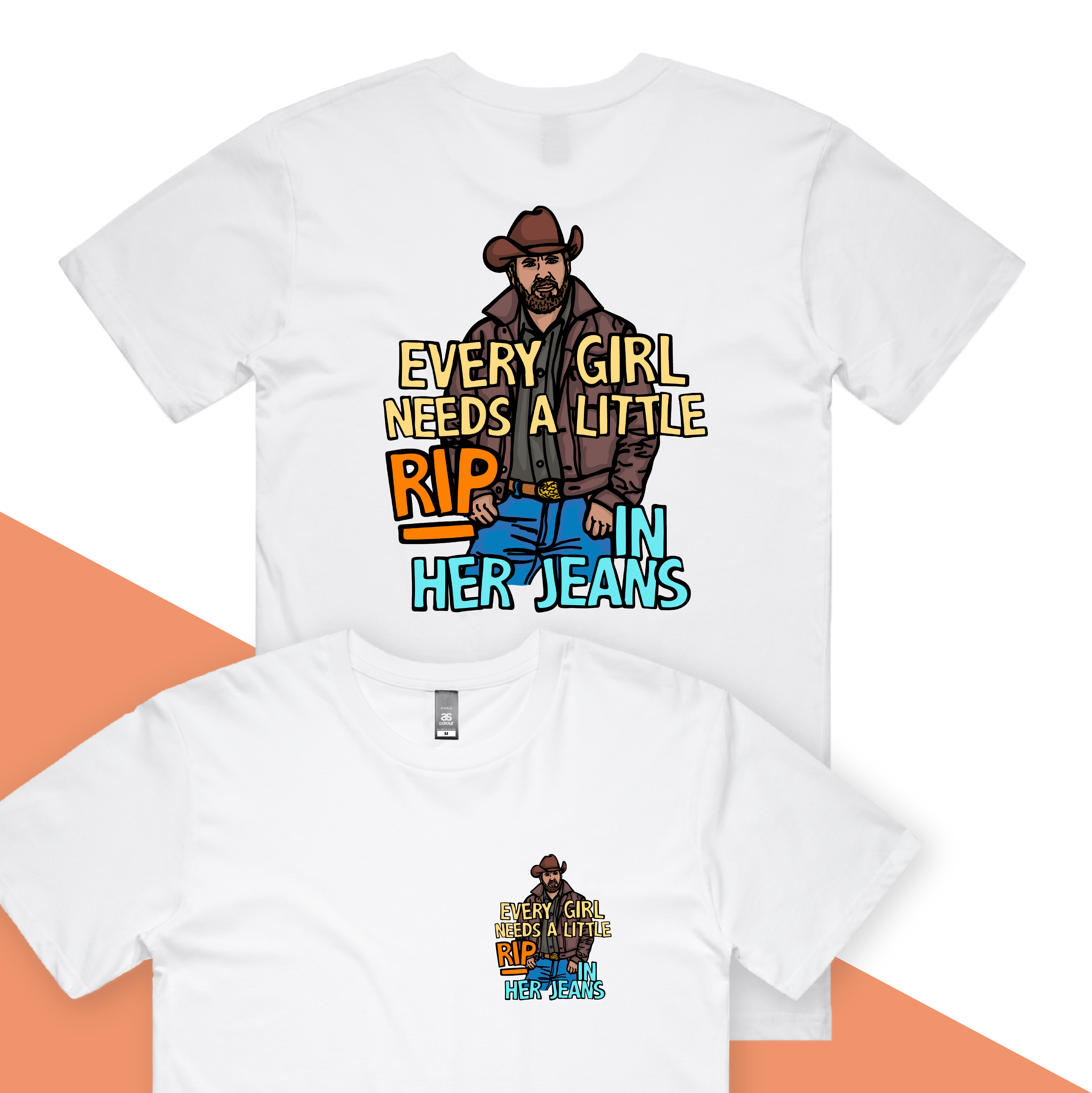 S / White / Small Front & Large Back Design Yellowstone Rip 👖🤠 - Men's T Shirt