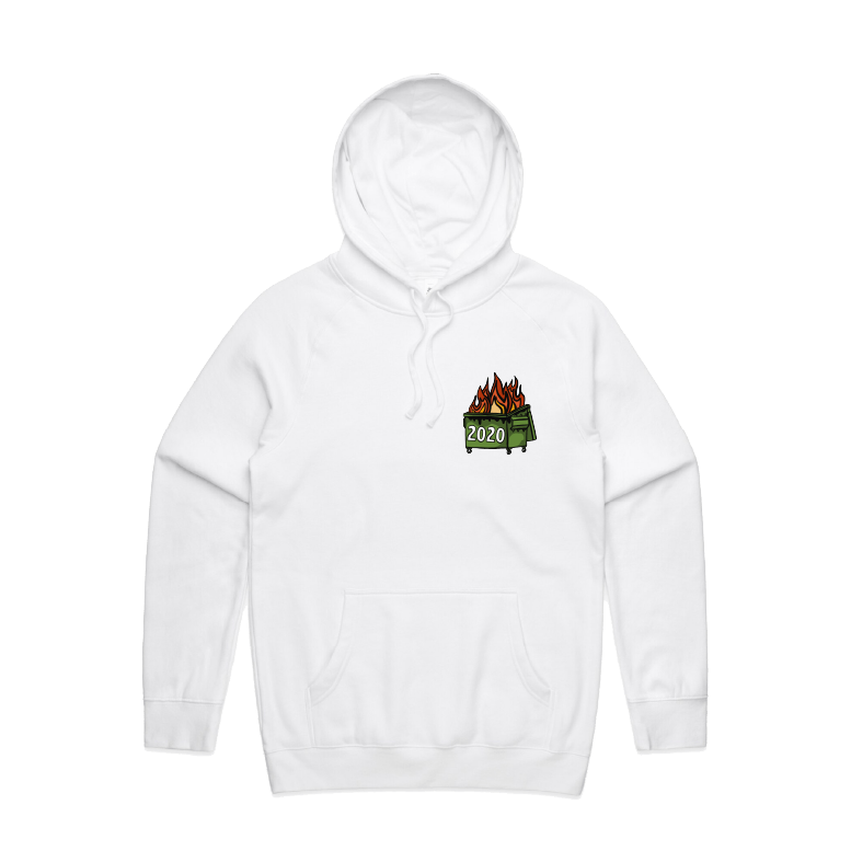 S / White / Small Front Print 2020 Dumpster Fire 🗑️ - Unisex Hoodie