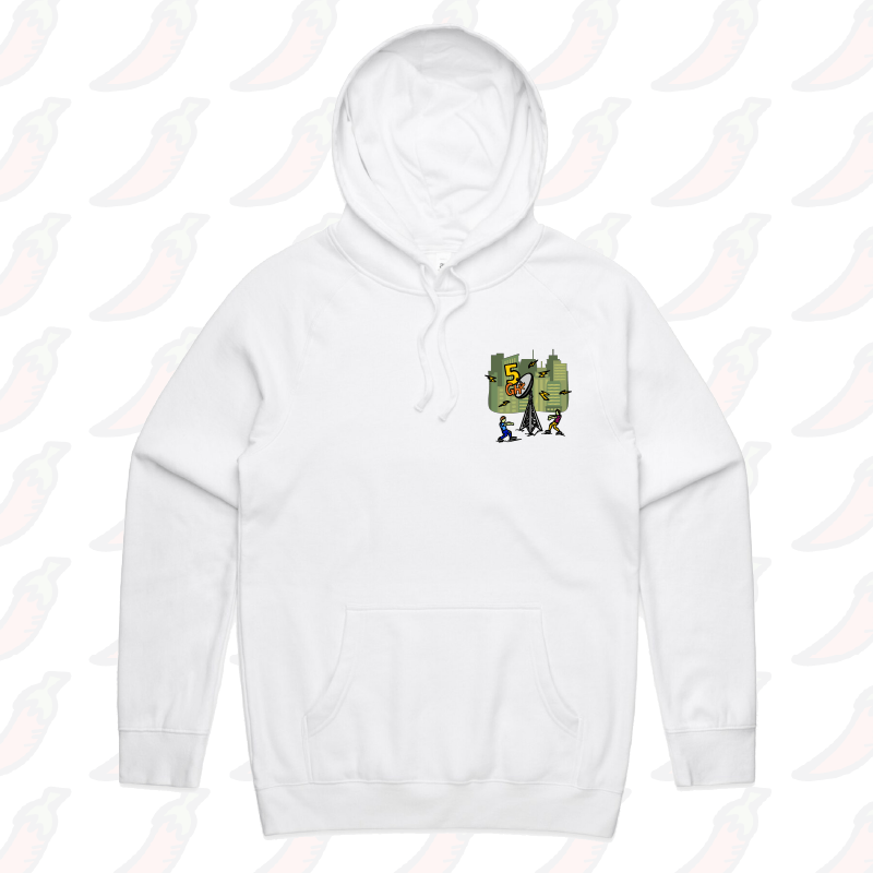 S / White / Small Front Print 5G Zombie 📡🧟‍♂️ - Unisex Hoodie
