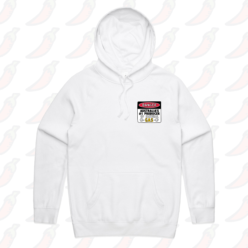 S / White / Small Front Print Australian Gas Producer 💨 – Unisex Hoodie