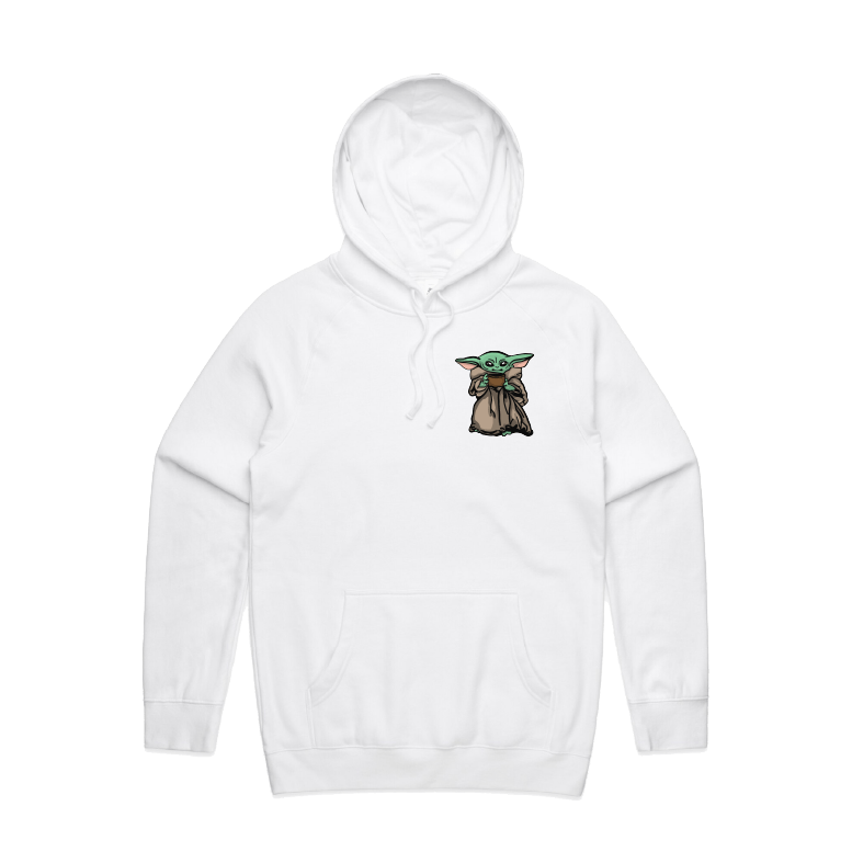 S / White / Small Front Print Baby Yoda 👶 - Unisex Hoodie