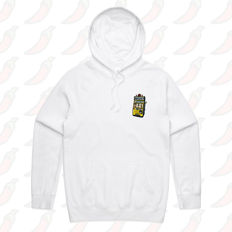 S / White / Small Front Print Brickie’s Laptop 🎰 - Unisex Hoodie