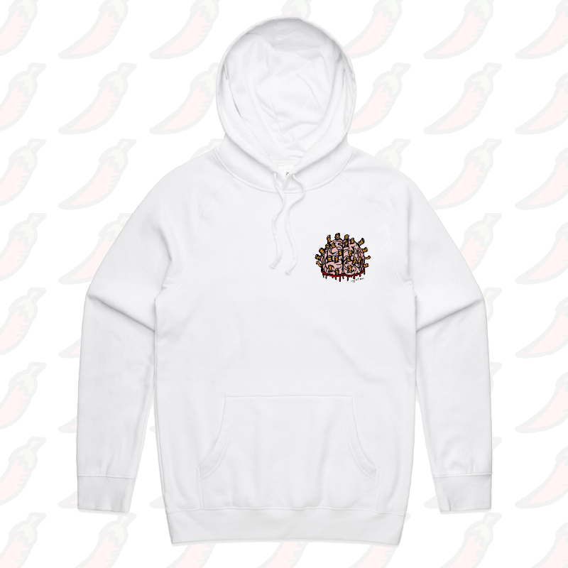 S / White / Small Front Print Ciggy Butt-Brain 🚬🧠 - Unisex Hoodie