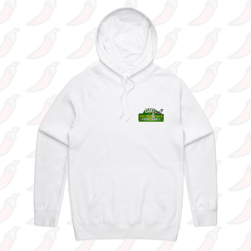 S / White / Small Front Print Dad’s Mowing Company 👍 – Unisex Hoodie