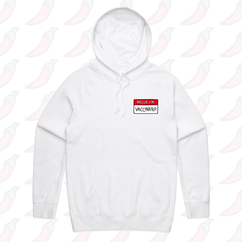 S / White / Small Front Print Hello, I'm Vaccinated 👋 - Unisex Hoodie