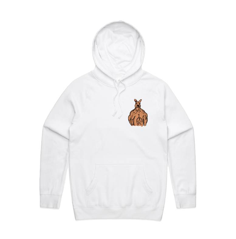 S / White / Small Front Print Jacked Kangaroo 🦘 - Unisex Hoodie