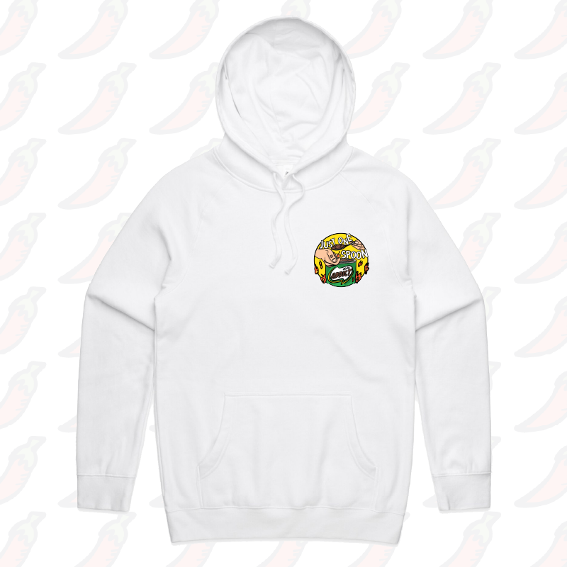 S / White / Small Front Print Just One Spoon 🥄 - Unisex Hoodie