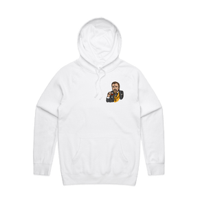 S / White / Small Front Print Laughing Leo 🍷 - Unisex Hoodie
