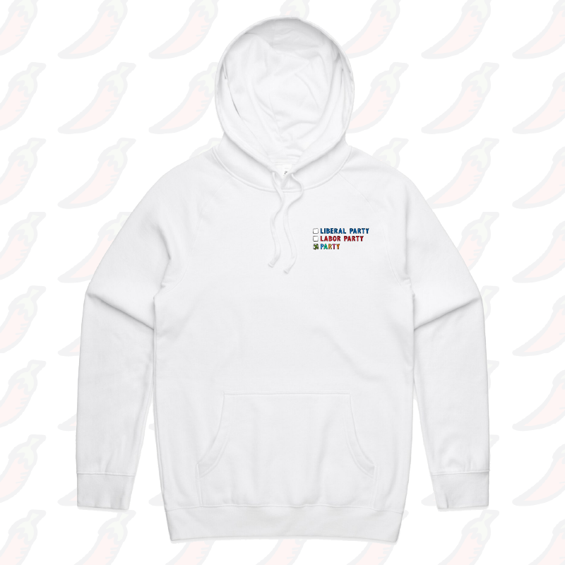 S / White / Small Front Print Party Vote ✅ - Unisex Hoodie