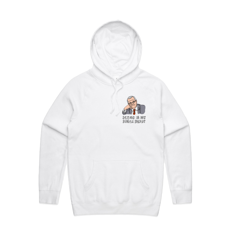 S / White / Small Front Print Scomo Sugar Daddy 💸 - Unisex Hoodie