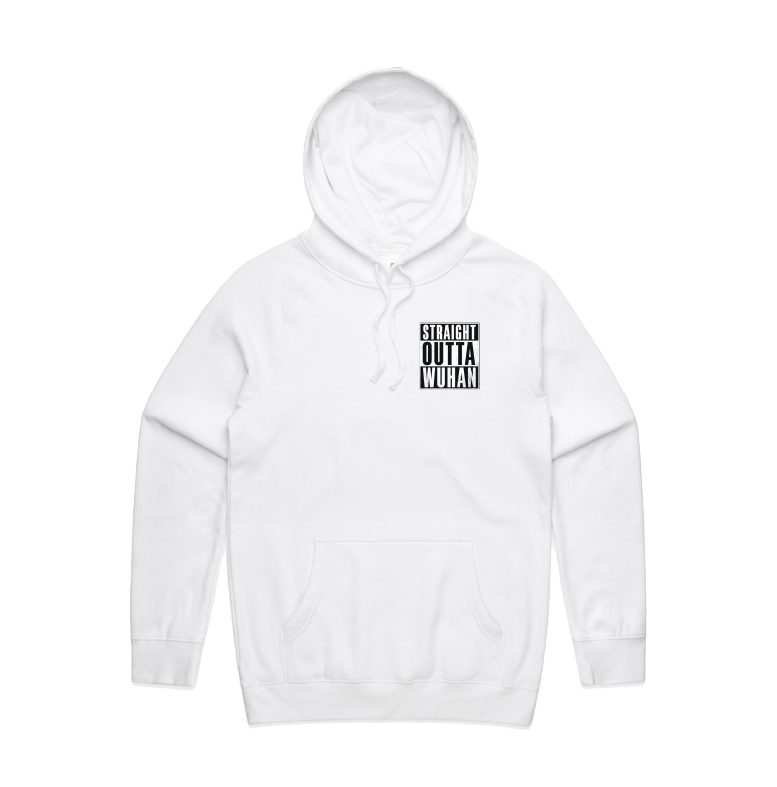 S / White / Small Front Print Straight Outta Wuhan ✊🏾 - Unisex Hoodie
