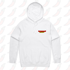 S / White / Small Front Print Superbroke Car guy 🚗💸 – Unisex Hoodie
