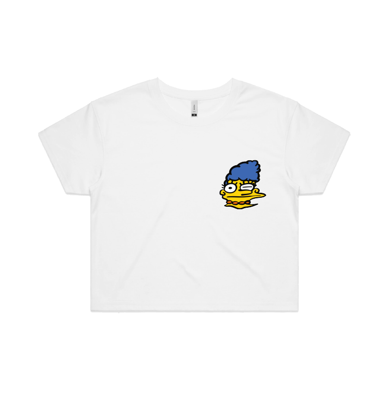 S / White Smeared Marge 👕 - Women's Crop Top
