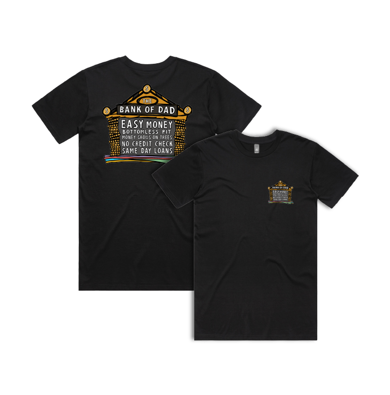 Small Front & Large Back Design / Black / S Bank of Dad 💰 - Men's T Shirt