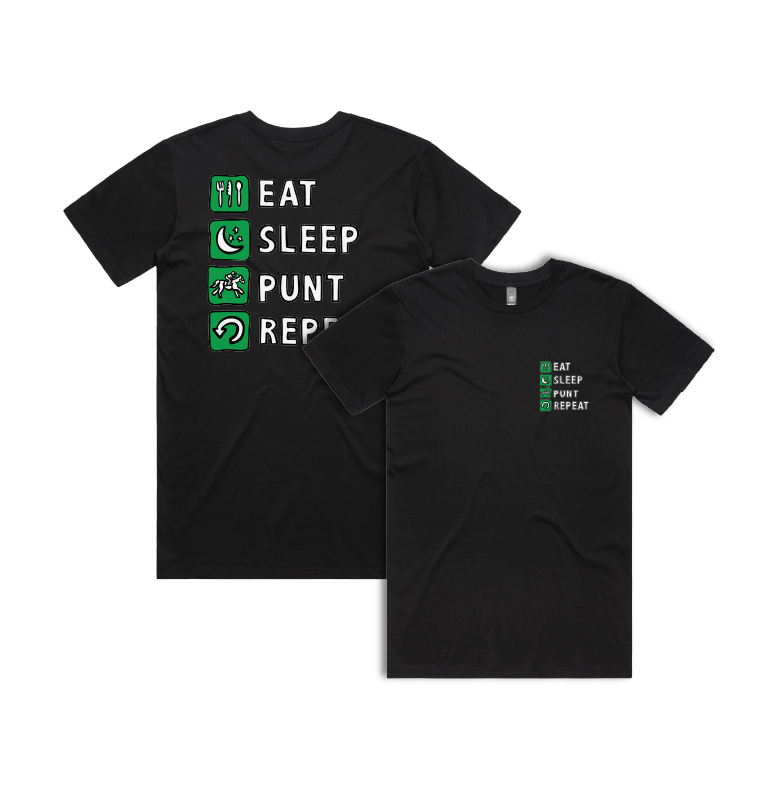 Small Front & Large Back Design / Black / S Eat Sleep Punt Repeat 🏇 - Men's T Shirt