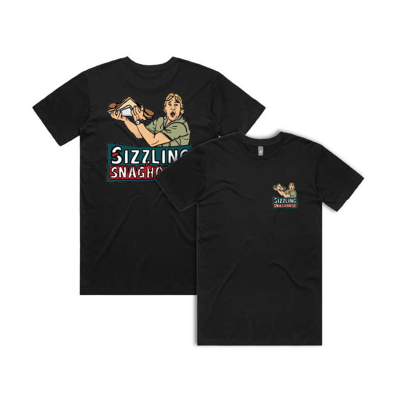 Small Front & Large Back Design / Black / S Steve's Snaghouse 🌭 - Men's T Shirt