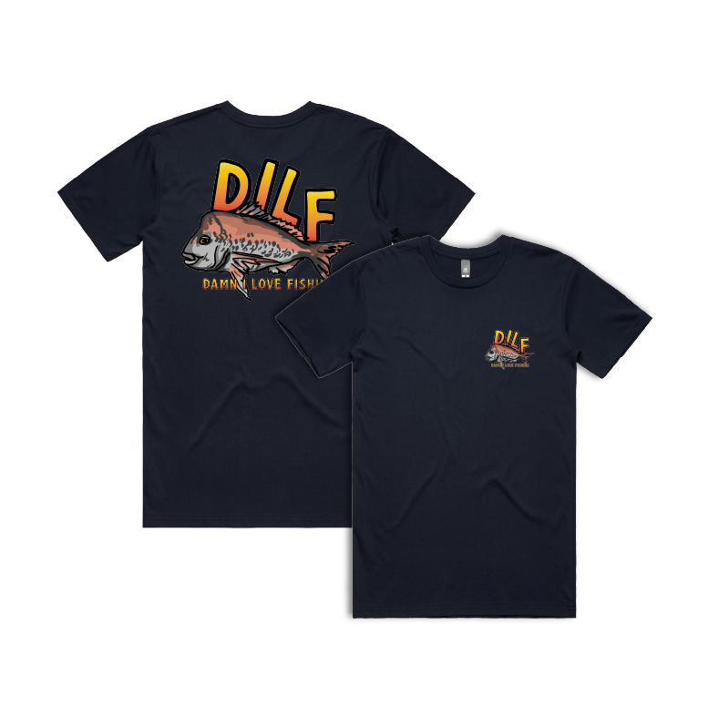 Small Front & Large Back Design / Navy / S D.I.L.F 🐟 - Men's T Shirt